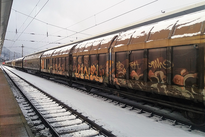 Graffitied Wagons.