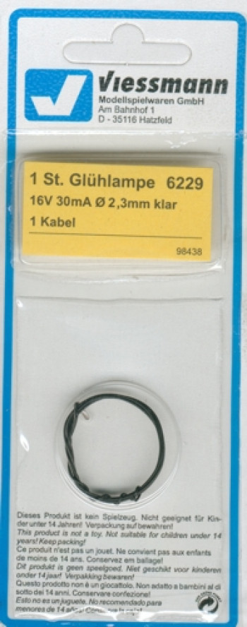 Spare Bulb Clear T3.4 2.3mm Diameter 16v 30mA