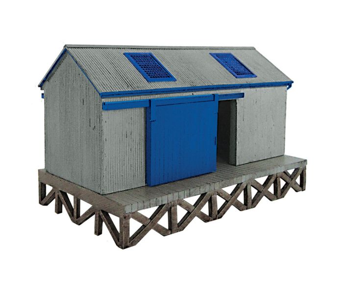 Scenecraft Corrugated Goods Shed Grey/Blue (Pre-Built)