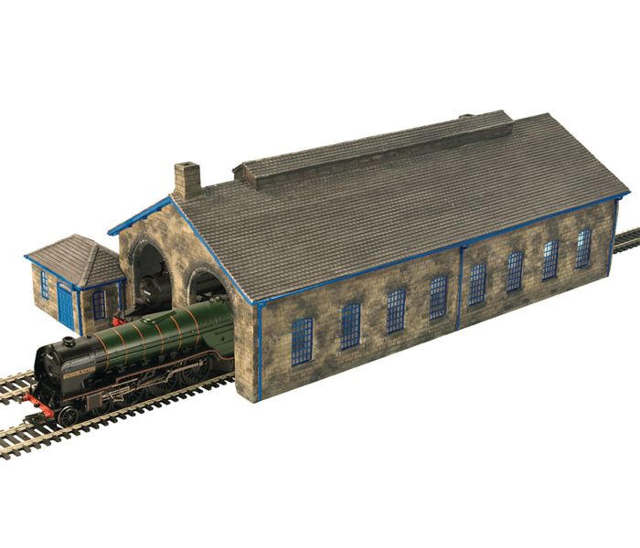 Scenecraft Two Road Stone Engine Shed Blue (Pre-Built)
