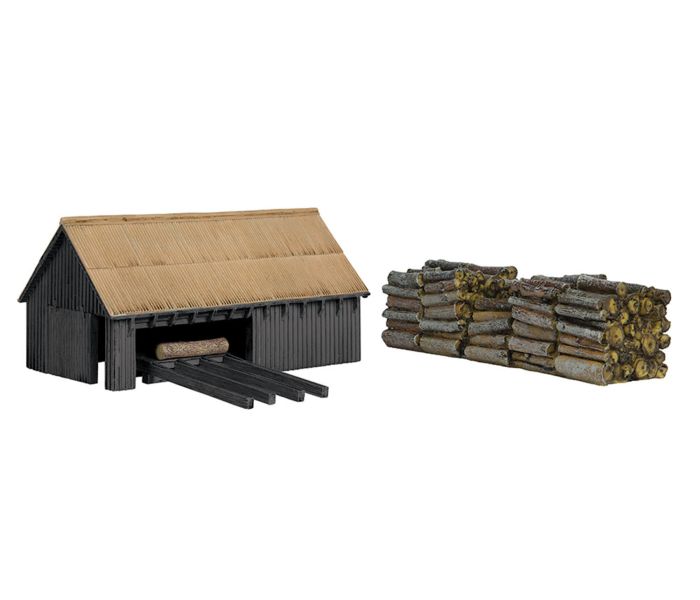 Scenecraft Sawmill and Woodpile Black (Pre-Built)