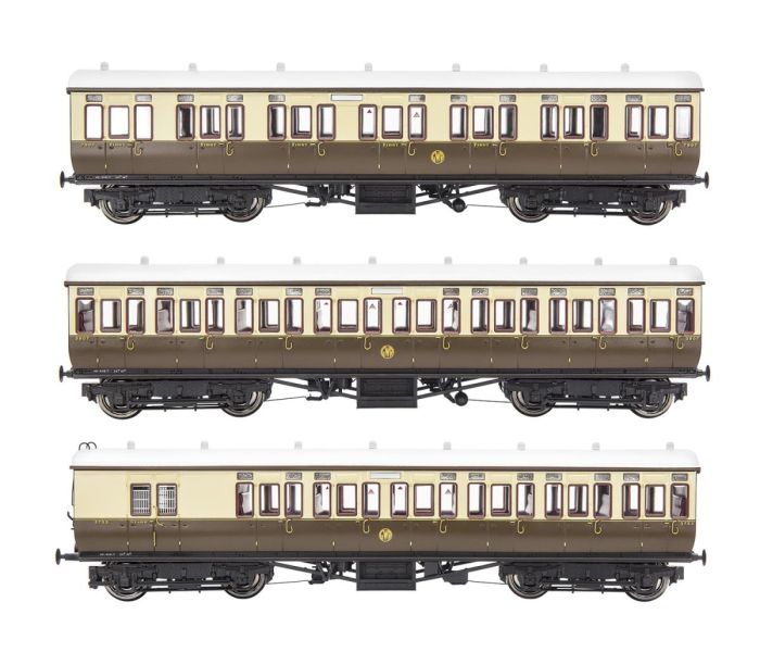 GWR Toplight Coach Set (3) GWR Choc/Crm Shirtbutton Pack A
