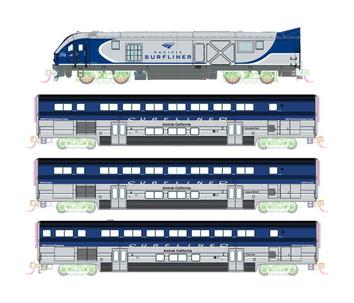 Amtrack SC-44 Surfliner 4 Car Train Pack (DCC-Sound)
