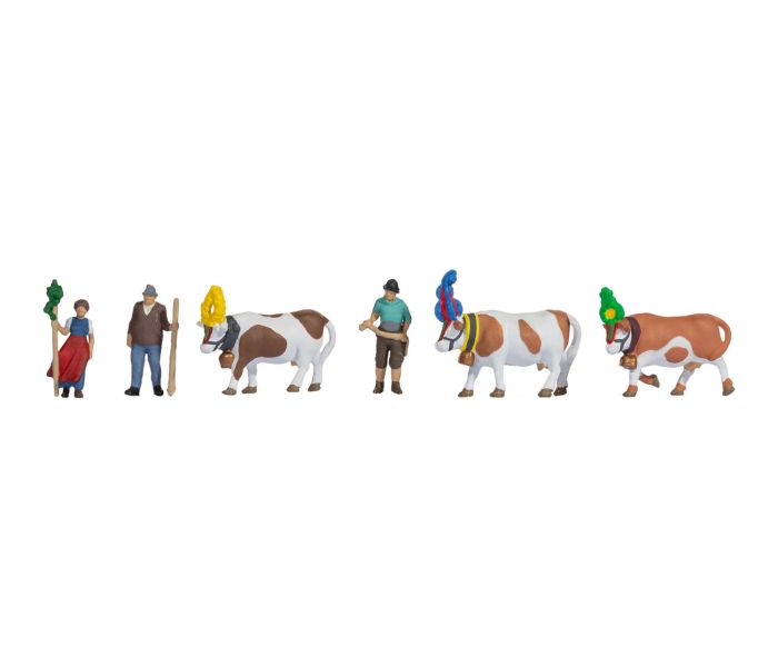 Alpine Cattle Drivers (3) & Cattle (2) Figure Set