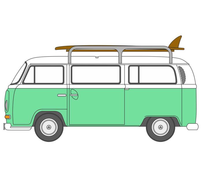 VW Bay Window T2 Bus/Surfboards Birch Green/White