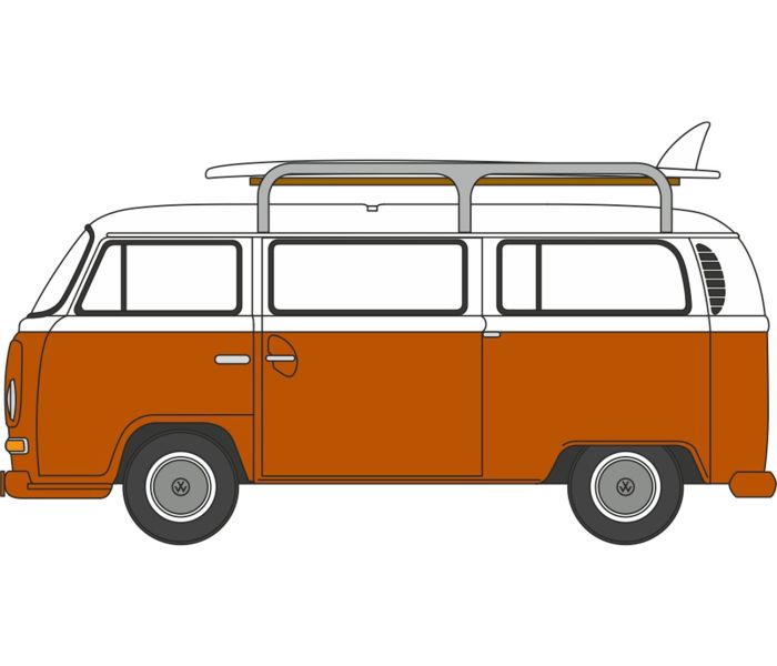 VW T2 Bay Window Bus/Surfboards Signal Orange/White