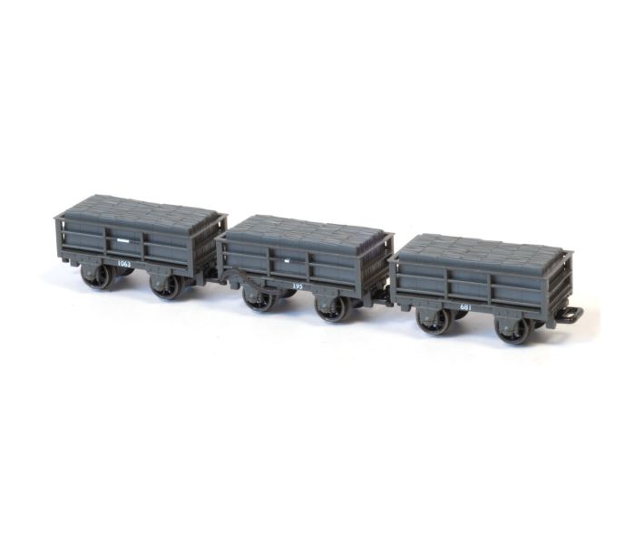 2t Slate Wagon Set (2 x Brown/1 x Grey) Ffestiniog Railway
