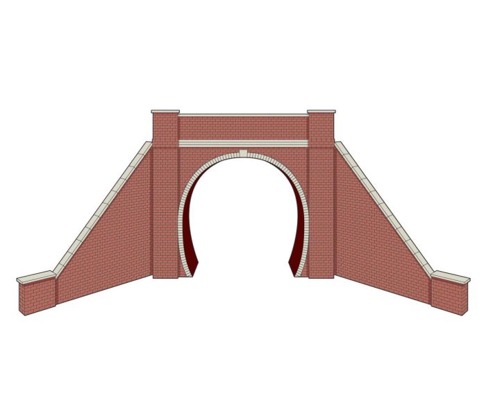 TT:120 Single Track Tunnel Portals w/Wing Walls (2) Brick
