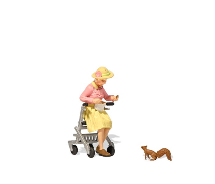 Elderly Woman w/Walker & Squirrel Figure Set