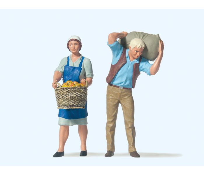 Farmer's Wife with Basket and Farmer with Sack Figure Set
