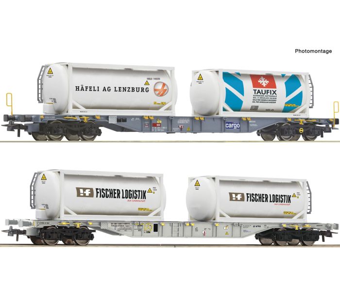 SBB Cargo Sgnss Bogie Flat Wagon w/Tanktainers Set (2) V