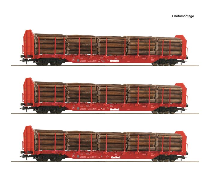 OnRail Rnoos Bogie Stake Wagon w/Timber Load Set (3) VI
