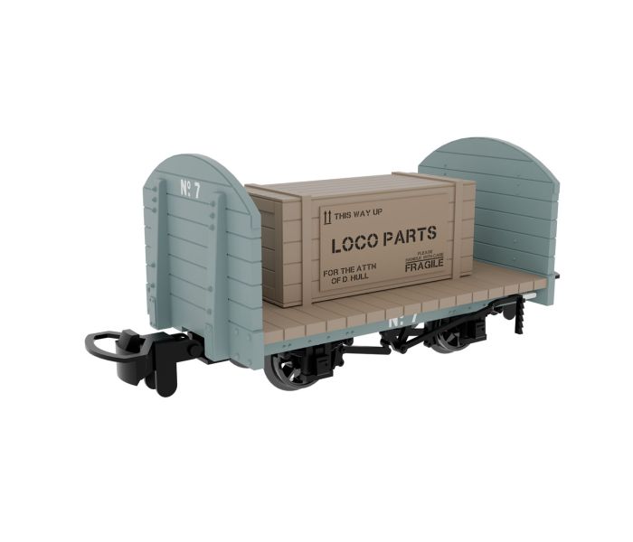 Round End Flat Wagon Plain Grey 7 w/Removable Crate