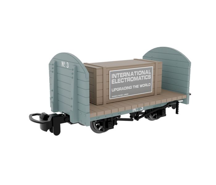 Round End Flat Wagon Plain Grey 3 w/Removable Crate