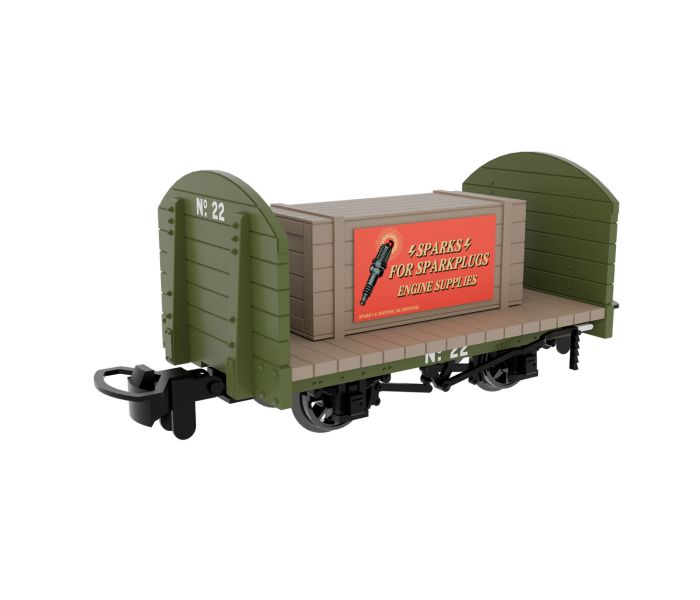 Round End Flat Wagon Plain Green 22 w/Removable Crate