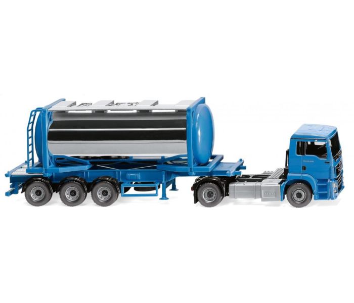 MAN TGS Euro 6c Swap Tank Container Semitruck Sky Blue