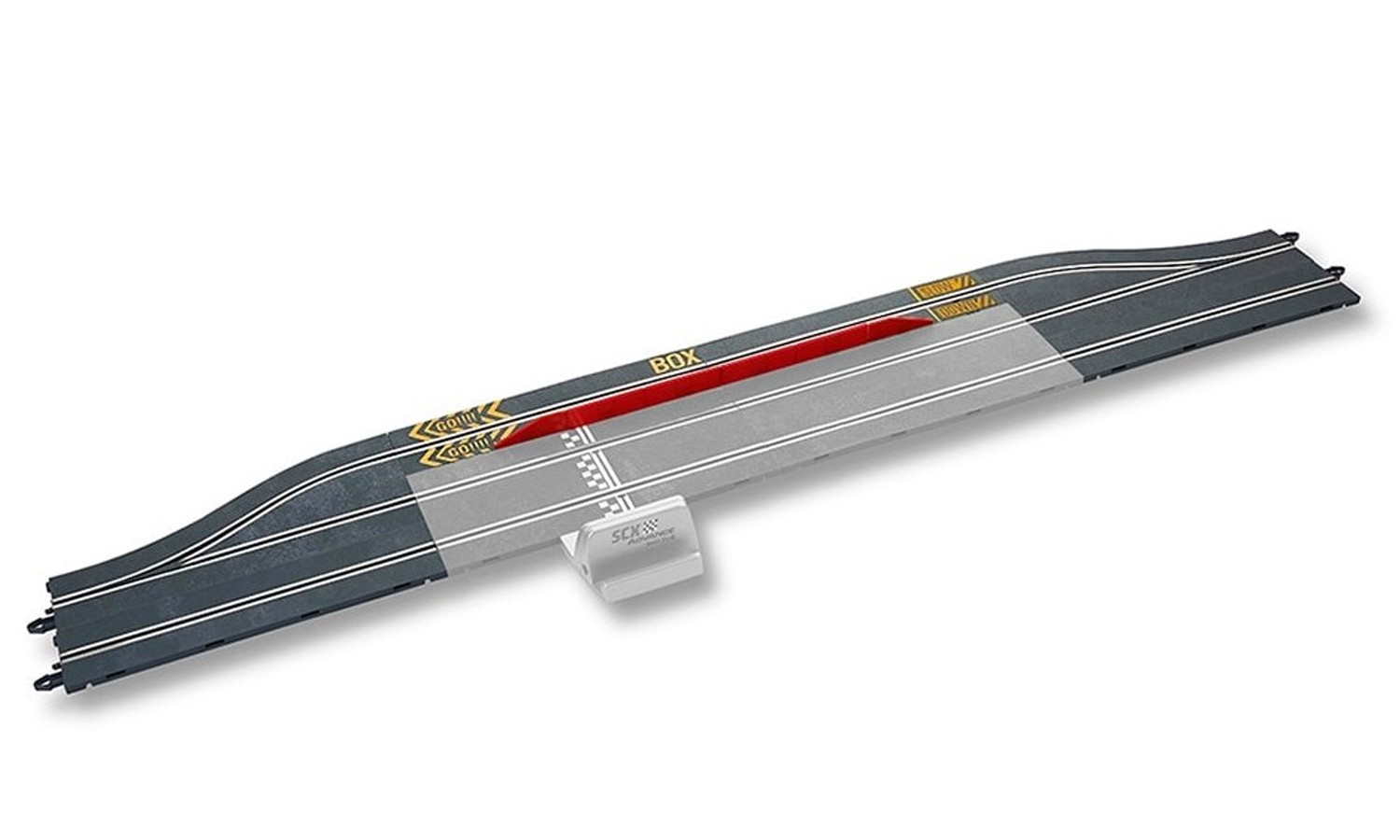 Pit lane tracks are one of the additional sections of slot car race track available to digital racers. It utilises the crossover lane-change technology to provide the third lane.