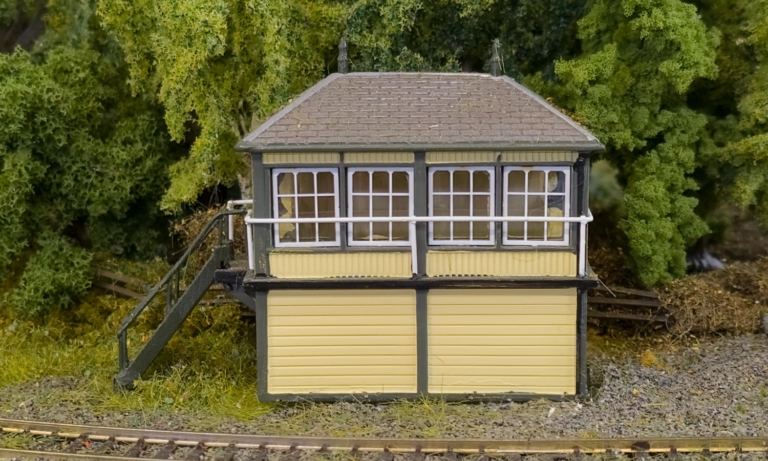 A model railways signal box in cream